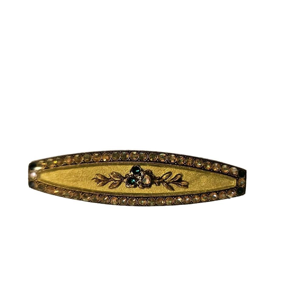 Estate Vintage Pierre‎ Bex Art Deco Revival Enamel Bar Pin Brooch Green Gold